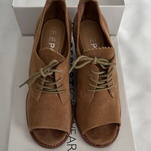 Report Tan Peep-Toe Lace-Up Shoes